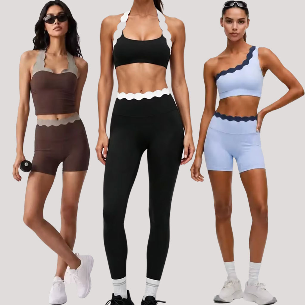 Yoga Và Fitness - Women 2‑Piece Yoga Outfit Two‑Tone Scalloped